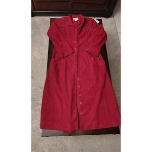 Vintage Herman Marcus Dallas Faux Suede Duster Coat Red Button Front Dress 14